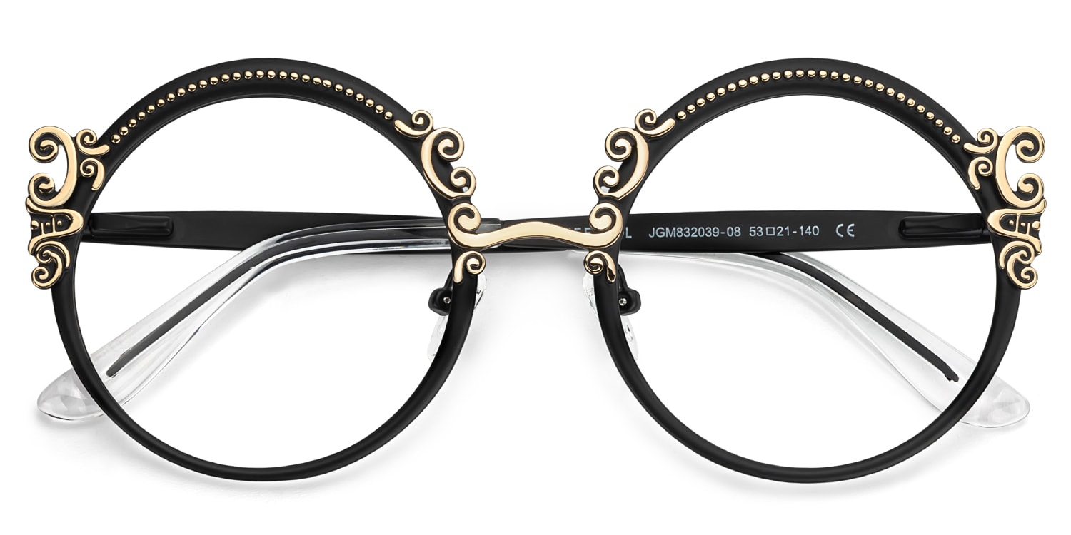 Nelida Round Black Gold Glasses