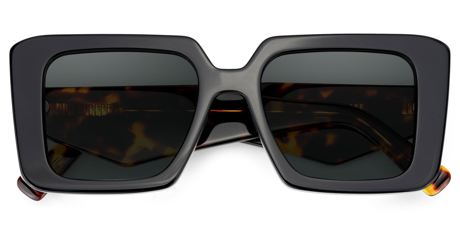 Reeve Rectangle Black Polarized Sunglasses