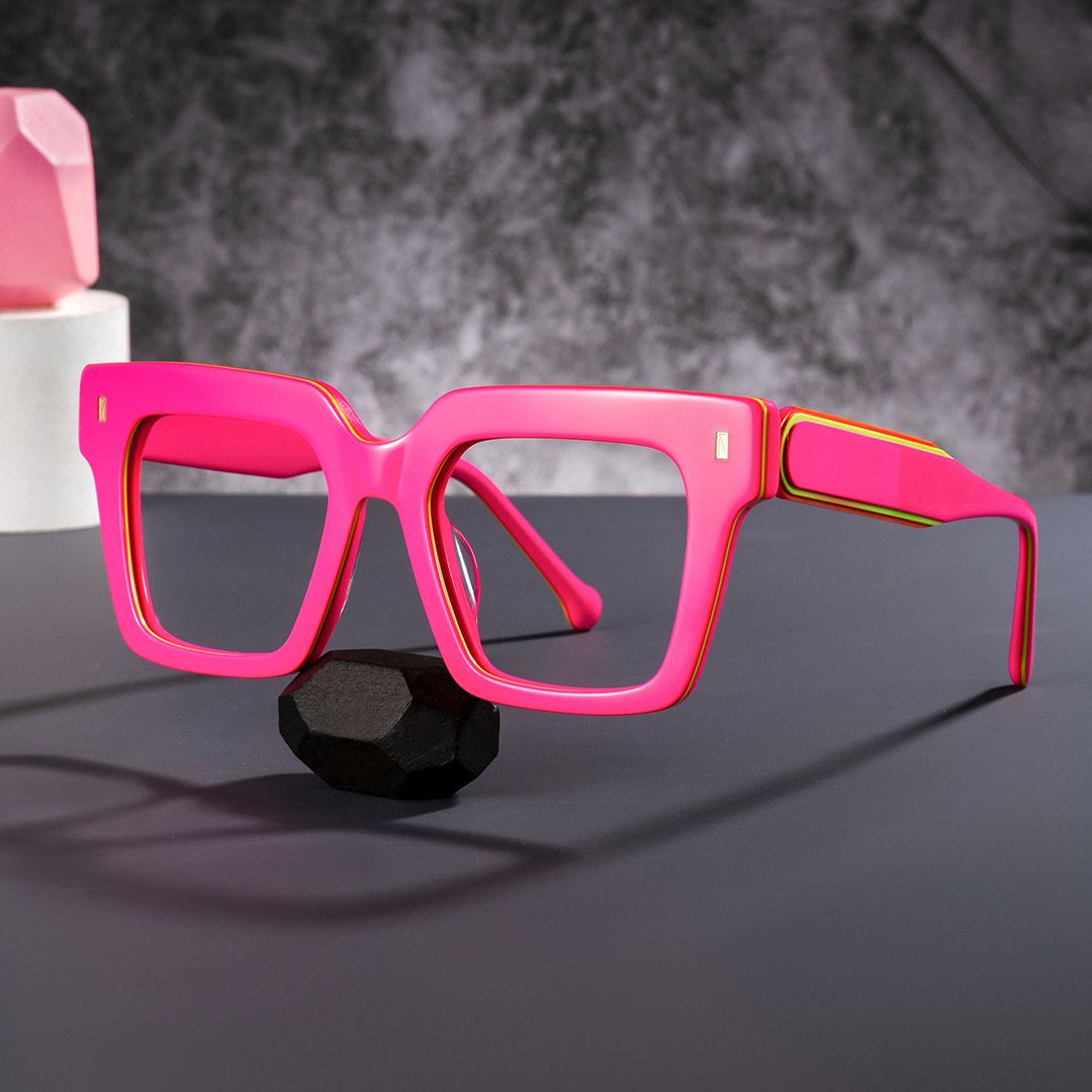 Square Pink Eyeglasses- Gilberto Acetate Frame Glasses0