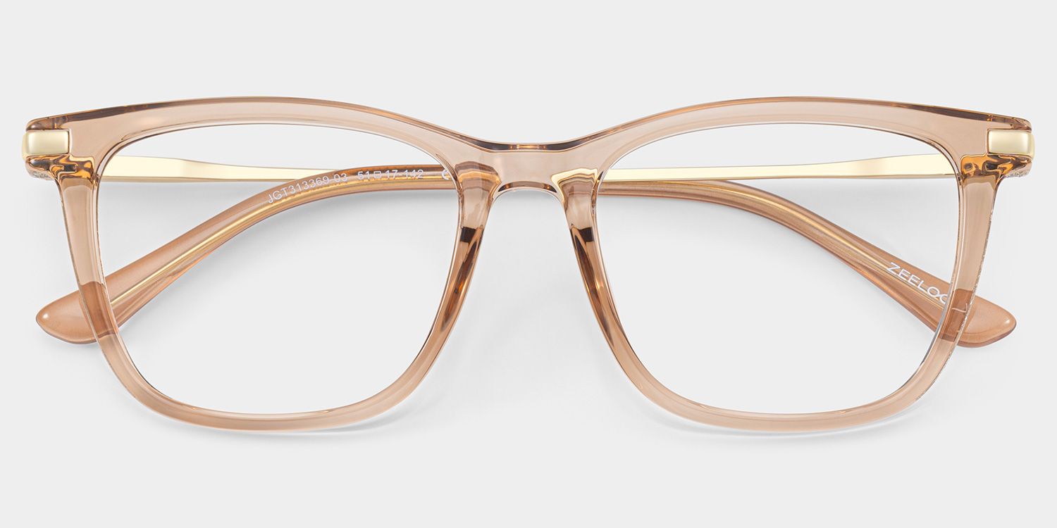 Selena Transparent Beige Rectangle Sparkling Frame Glasses | ZEELOOL2