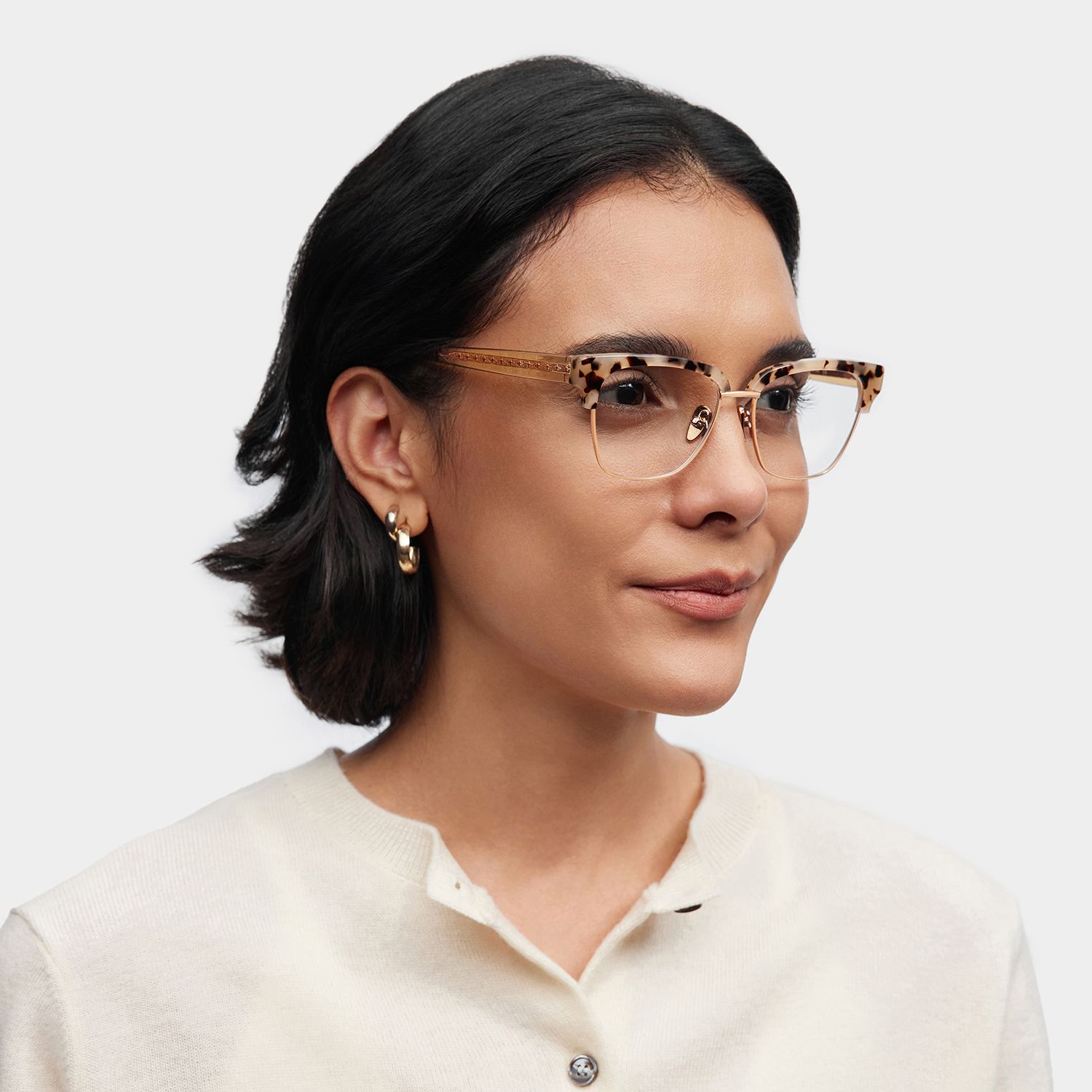 Browline Tortoise Eyeglasses- Ellis Mixed Frame Glasses1