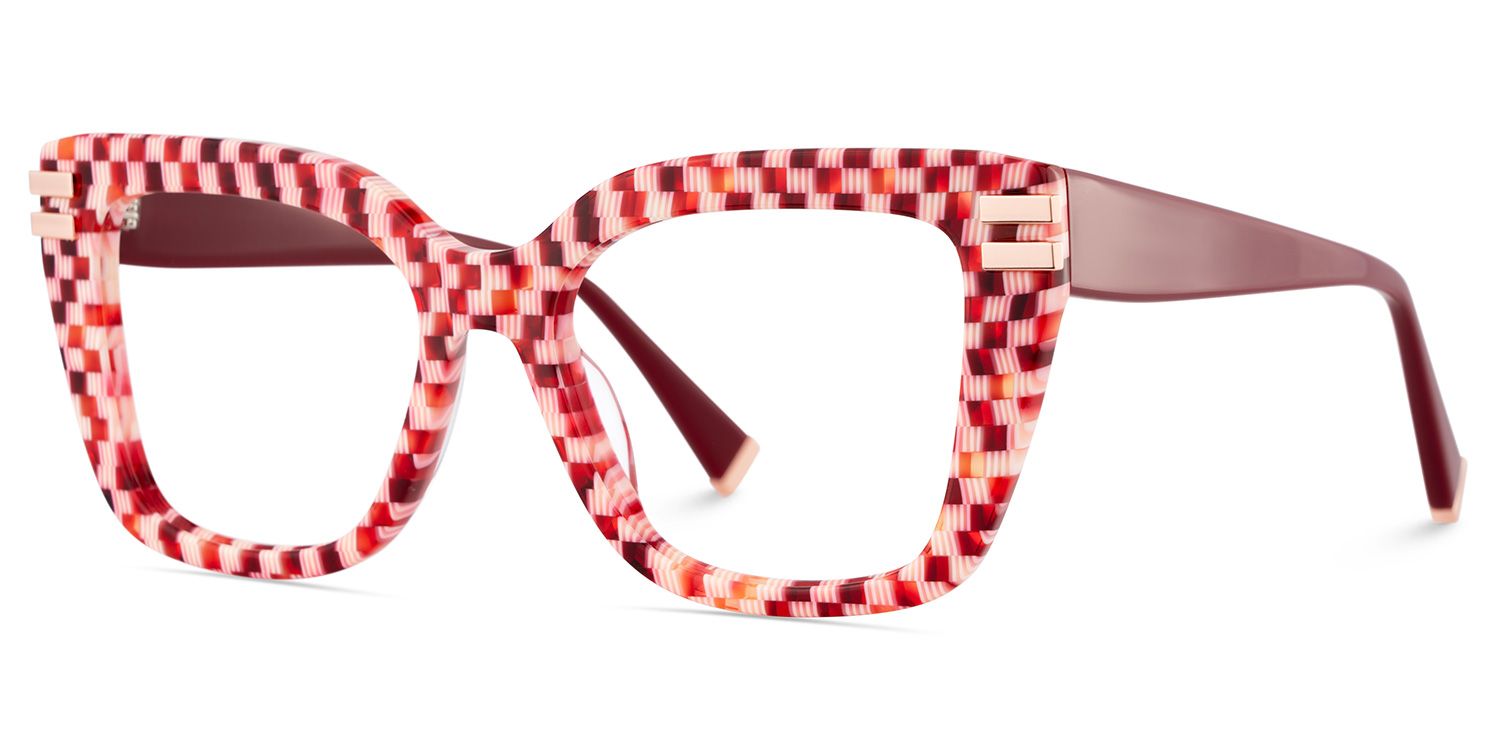 Red Plaid Glasses with Square Frames3
