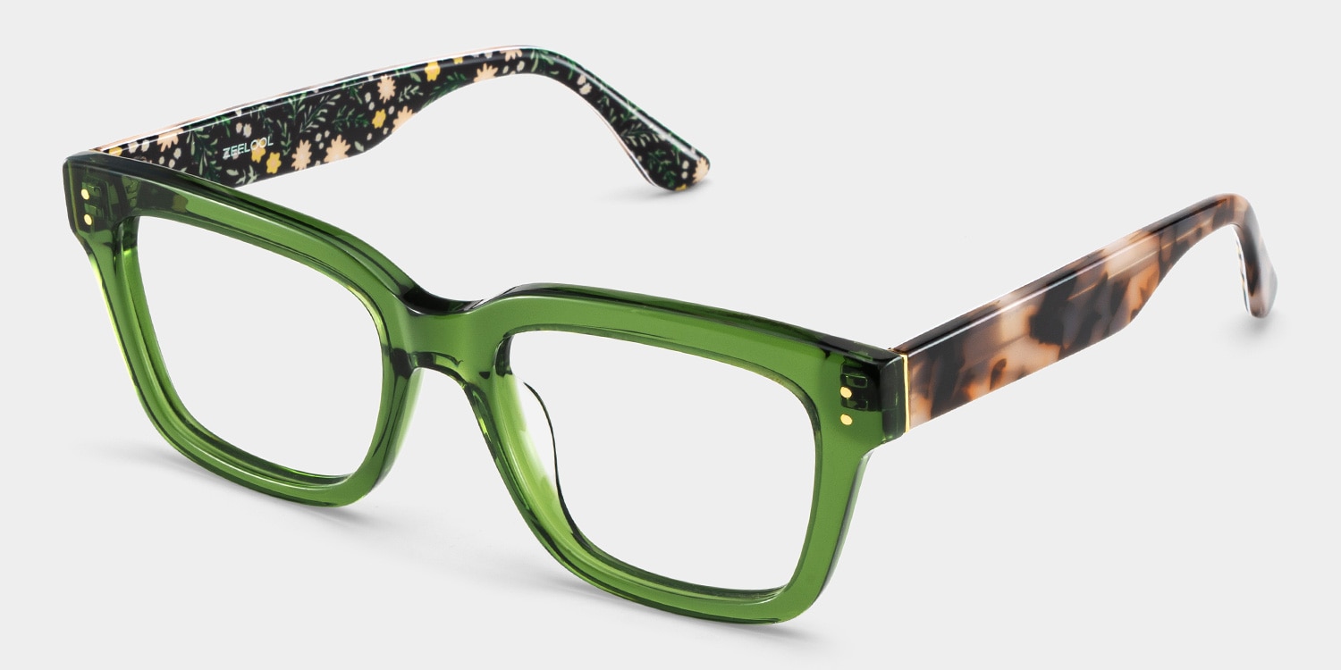 Nostaliaページ Zinnia Green Frame Glasses with Rectangle Frame Online | ZEELOOL