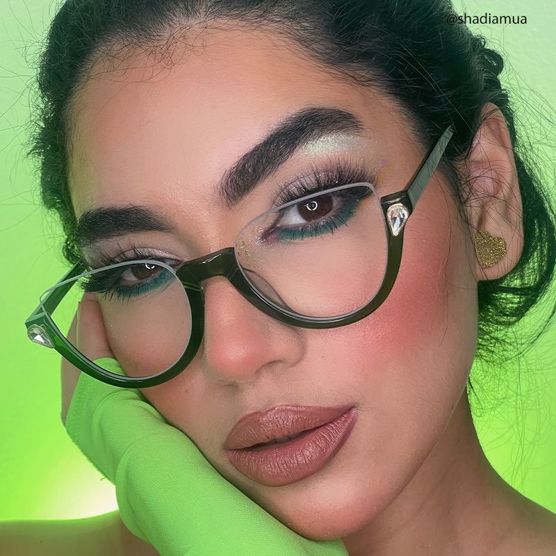 Felicia Cat Eye Green Eyeglasses and Semi-Rimless