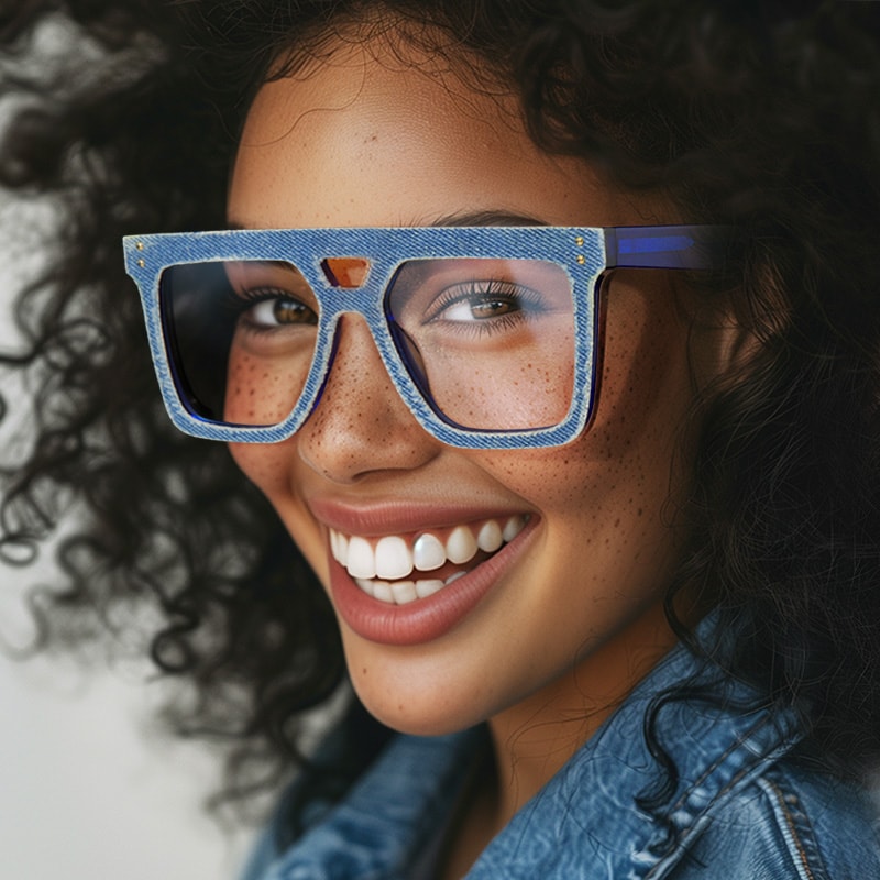 Rubin Square Denim Blue Glasses6