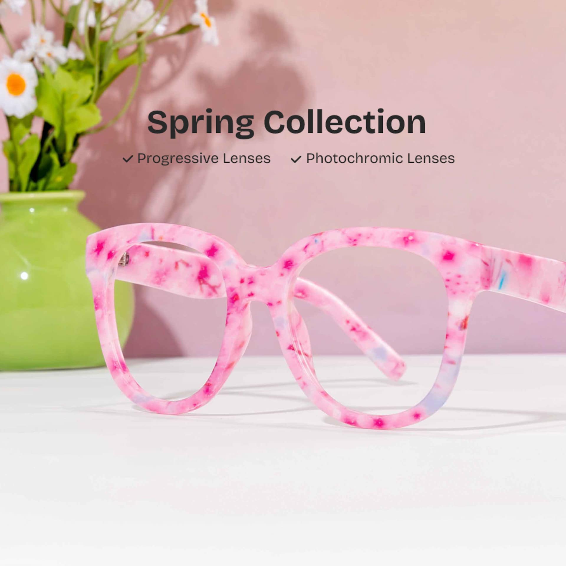 Pink Square Frame Glasses - Harrell on Sale | Zeelool0