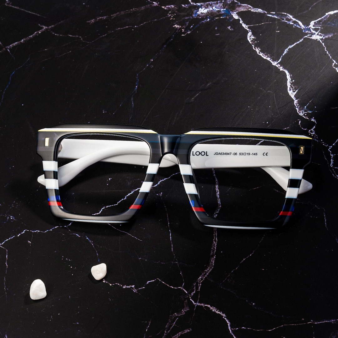 Kenish Square Black White Glasses