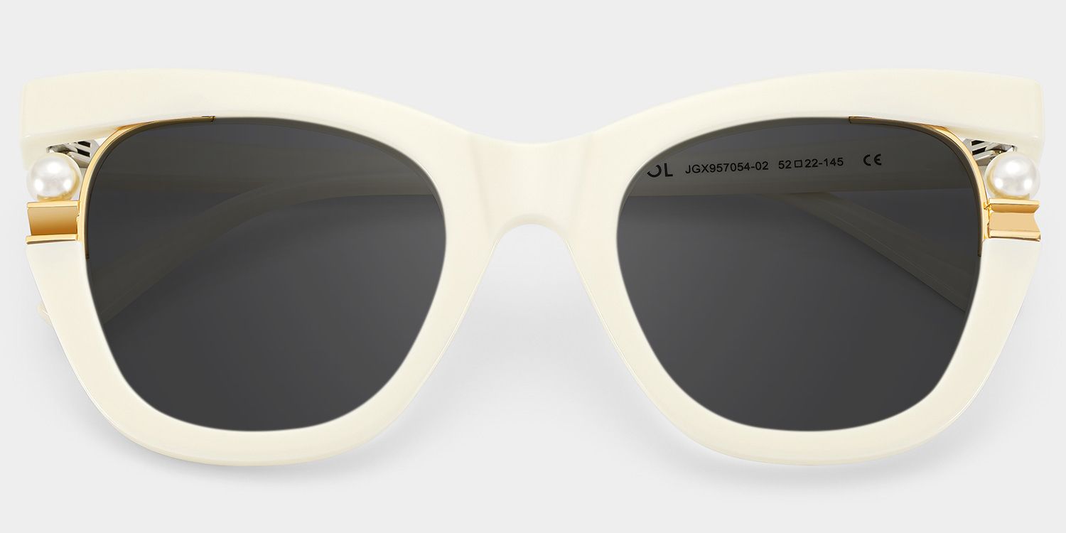 Pearl Cat Eye Style White Frame Sunglasses | ZEELOOL