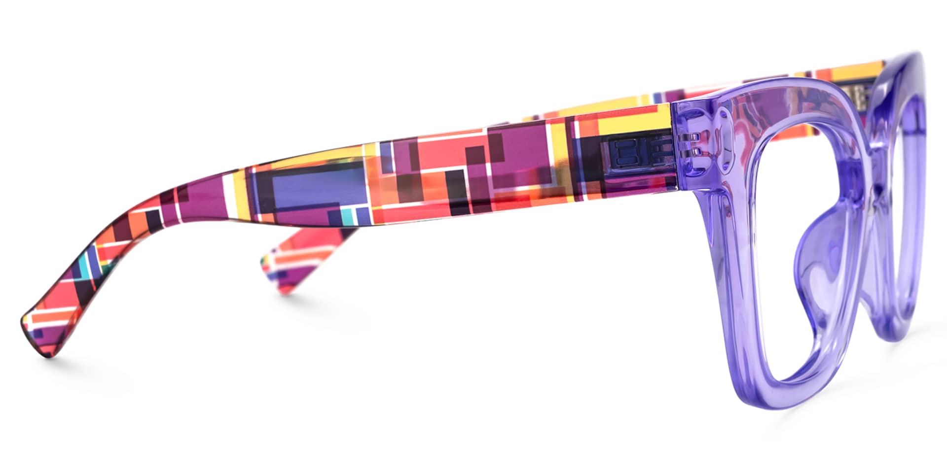 Malcolm Large Clear Purple Glasses with Colorful Plaid Arms | Zeelool2