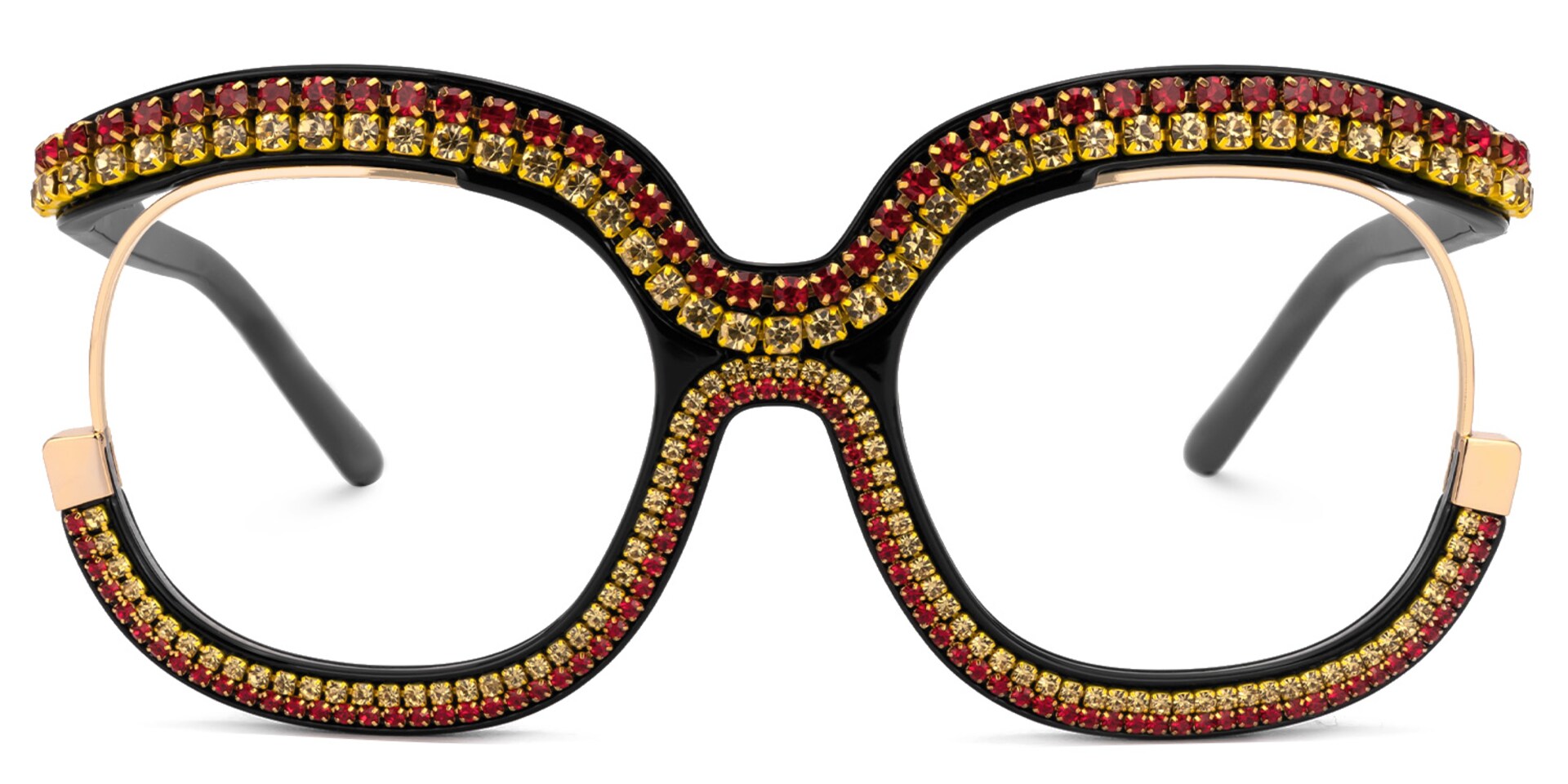 Veasley Yellow-Red Rhinestone Square Bling Glasses0