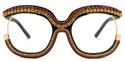 Veasley Square Yellow-Red Rhinestone Glasses0