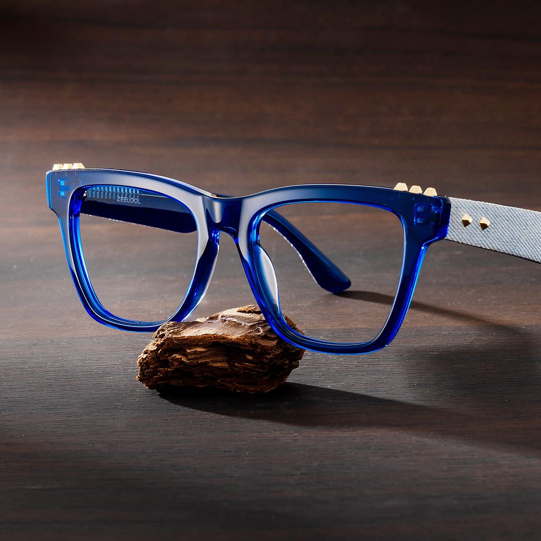 Soren Square Blue Frame Eyeglasses for Woman| ZEELOOL0
