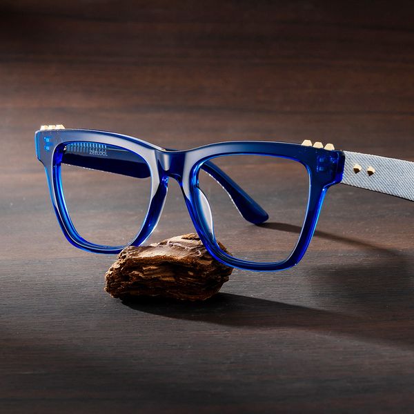 Soren Square Blue Frame Eyeglasses for Woman| ZEELOOL display picture 3