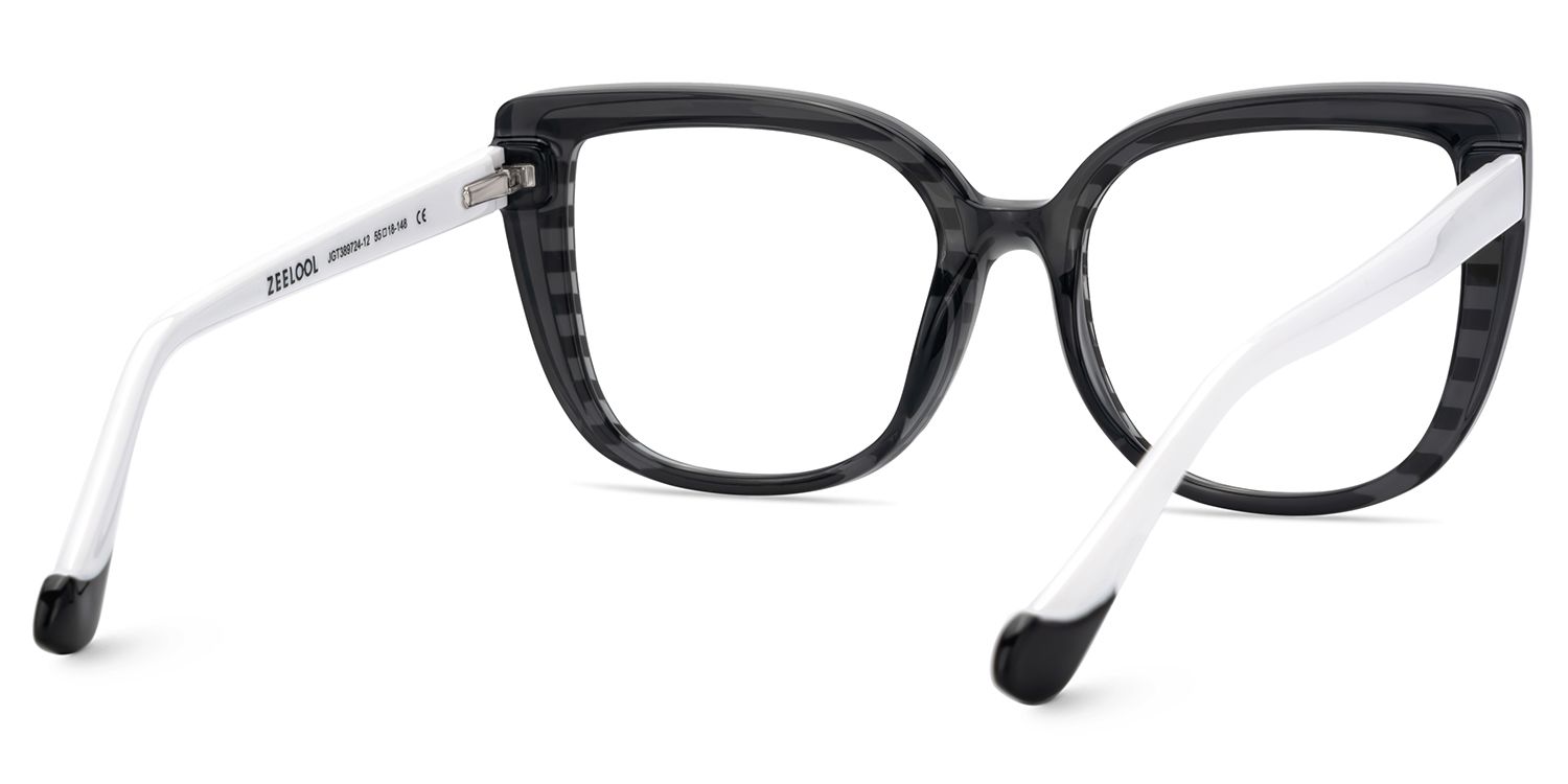 Large Black White Eyeglasses Frames With Cat Eye Shape5