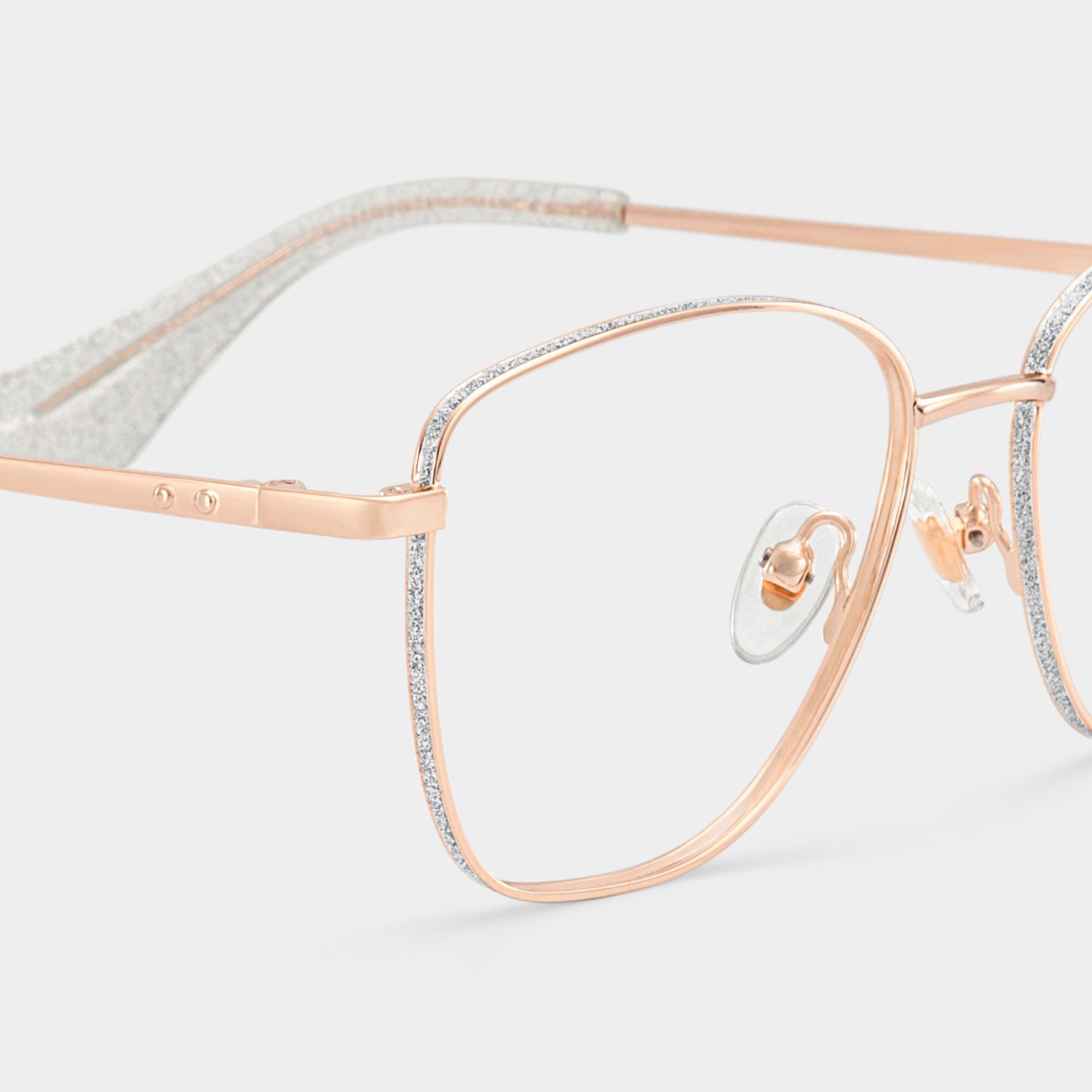Skyler Square Rose Gold Metal Silver Glitter Glasses Frames | ZEELOOL5