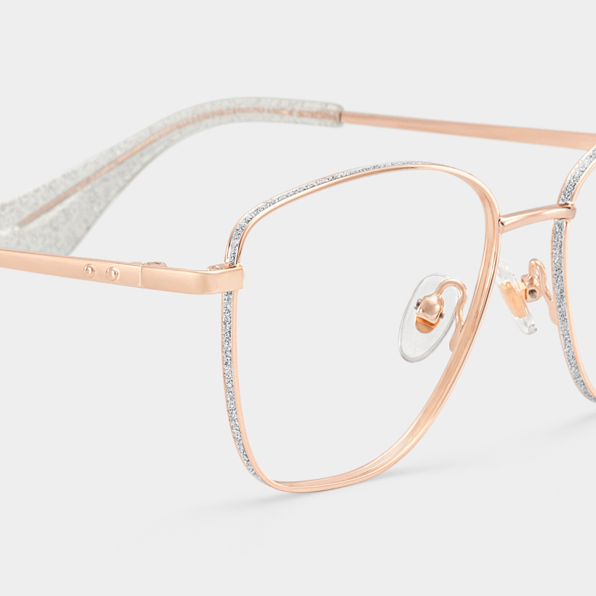 Skyler Square Rose Gold Metal Silver Glitter Glasses Frames | ZEELOOL5