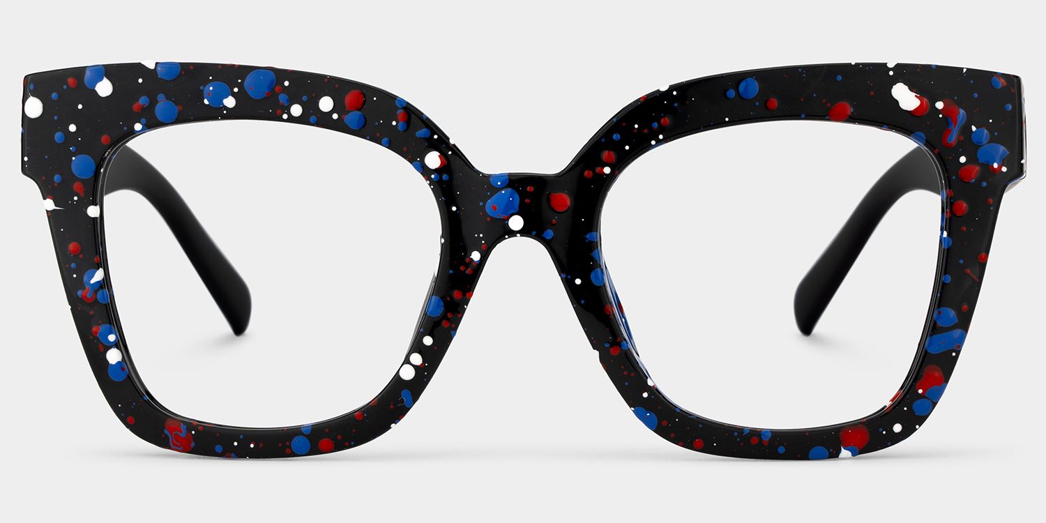 Malcolm Large Square Nerdy Glasses with Colorful Dots on The Frame0