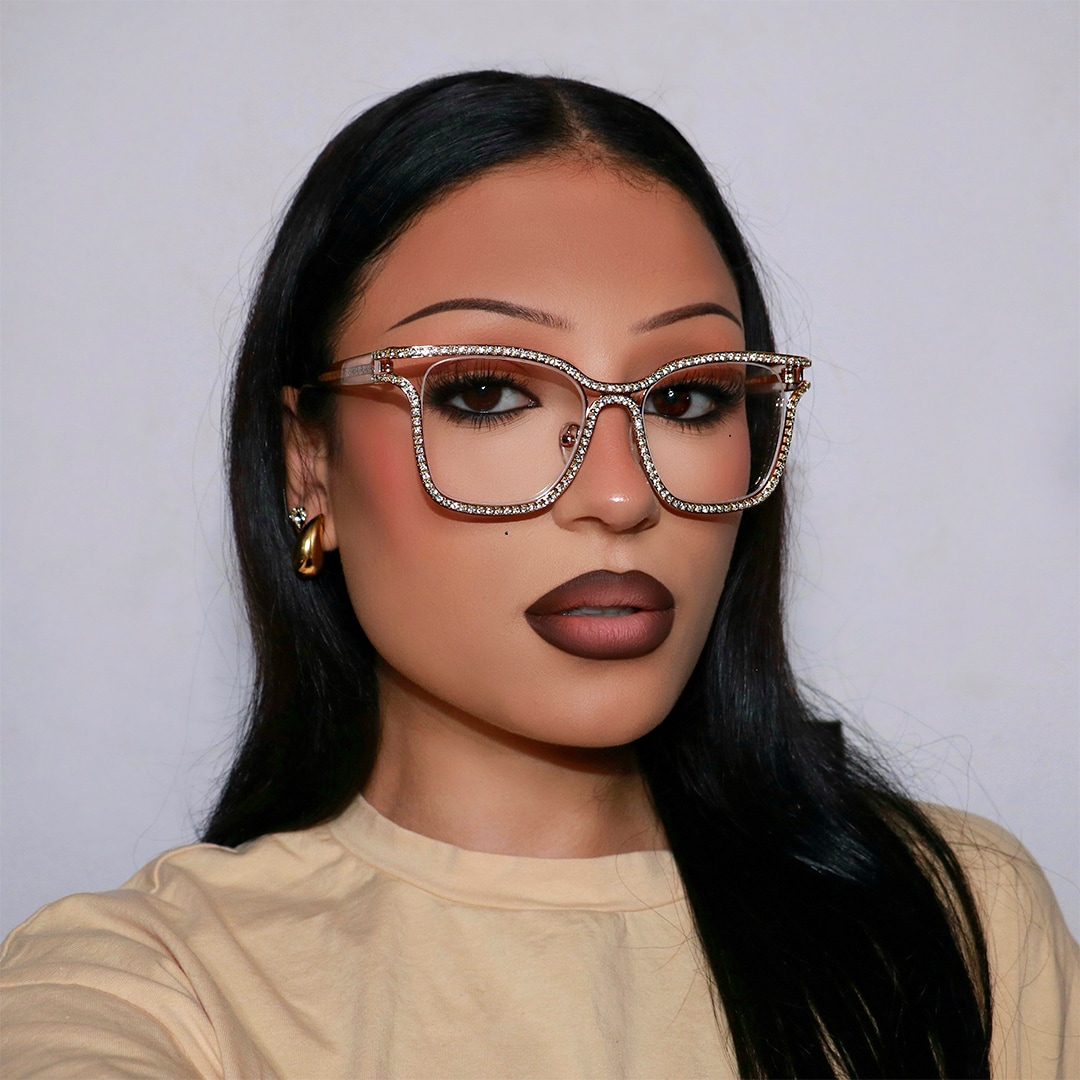 Half Rim Square Glasses With Decorated Shiny Diamonds6