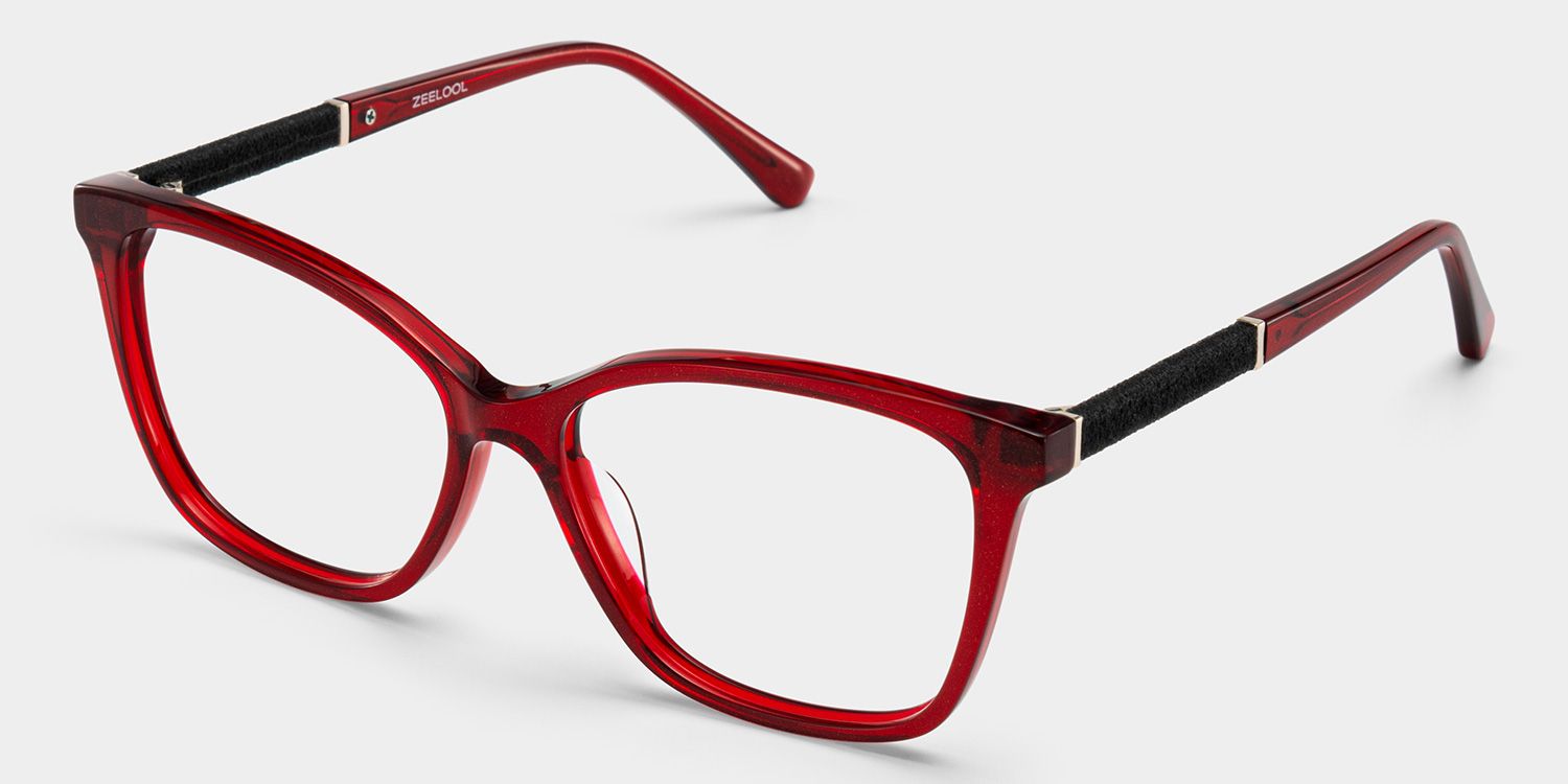 Finnian Red Square Glasses Frames with Black Glitter Fabric | ZEELOOL3