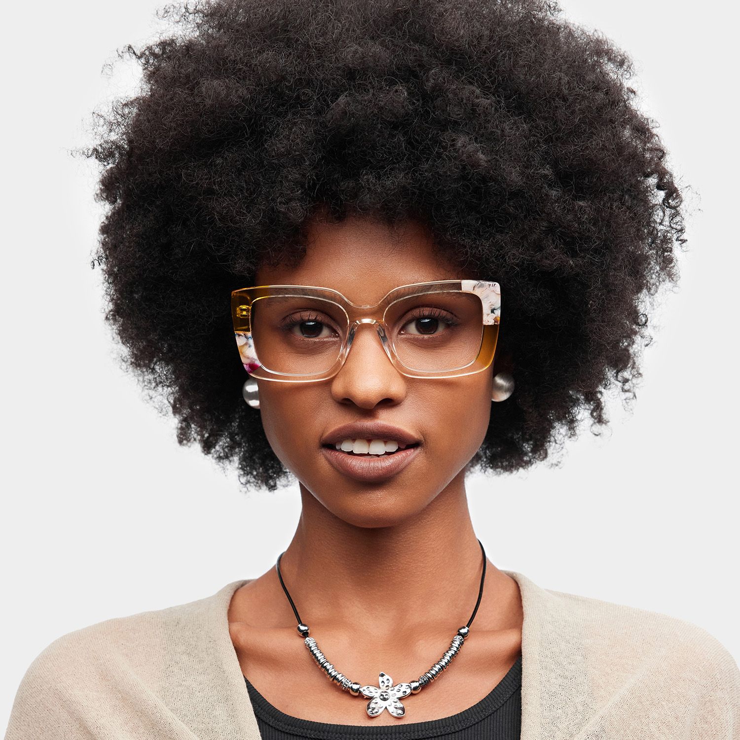 Flair Yellow Clear Frame Glasses with Square Frame Online | ZEELOOL0