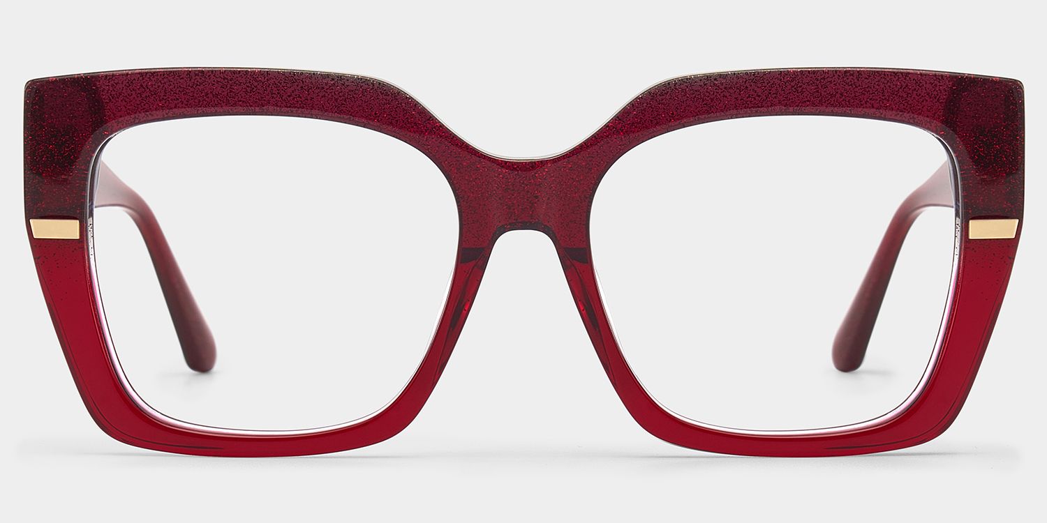 Mavis Square Burgundy Glasses Frames with Glittering Powder| ZEELOOL