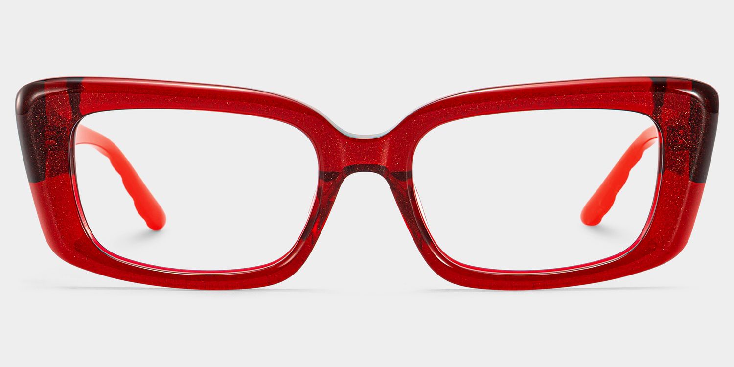 Shiny Red Rectangle Glasses | ZEELOOL1