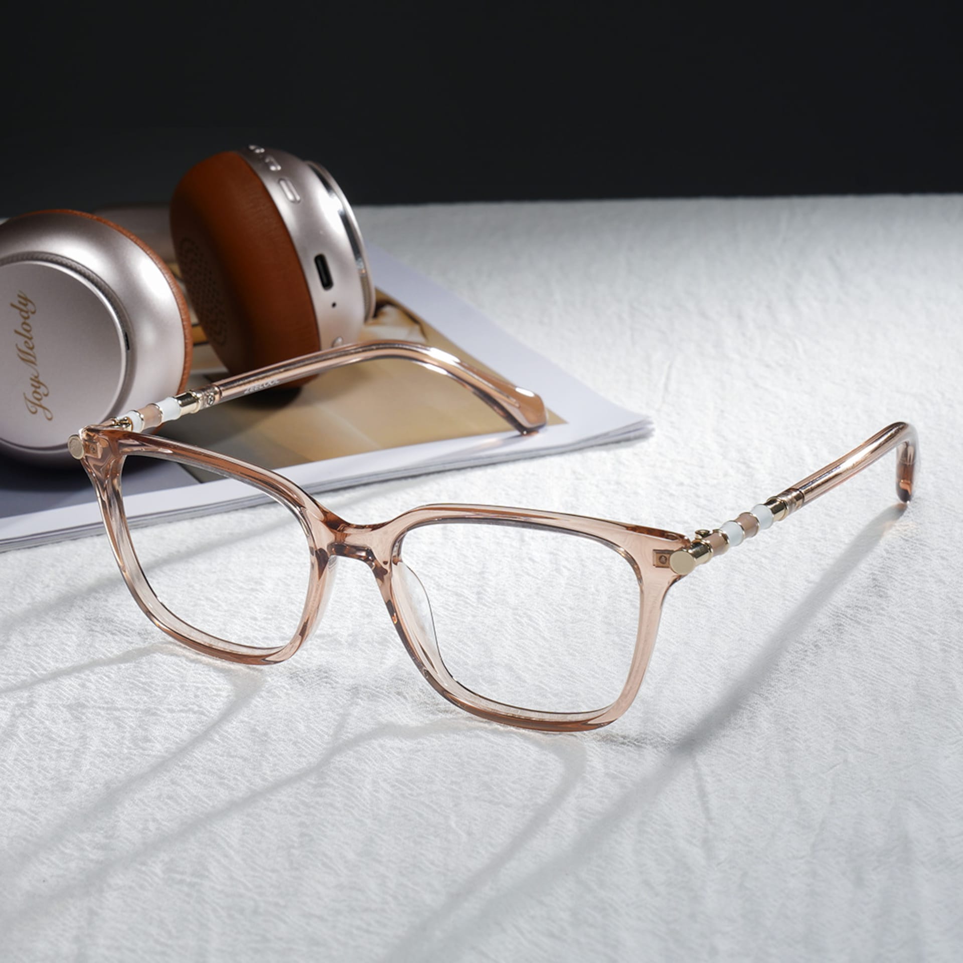 Delilah Square Champagne Frame Eyeglasses for Women| ZEELOOL3