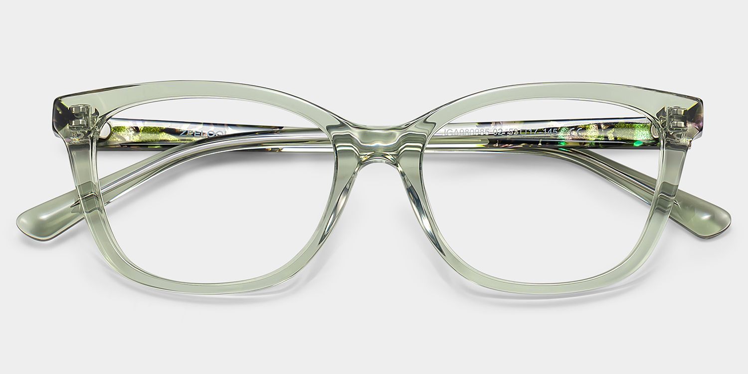Cassia Clear Green Rectangle Acetate Glasses Frames | ZEELOOL