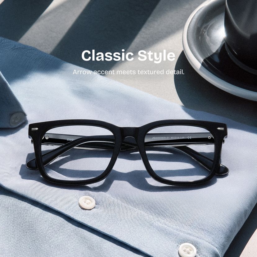 Patrick Rectangle Black Glasses