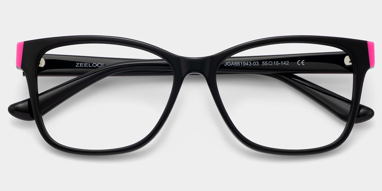 Eva Rectangle Black Pink Color Frame Glasses | ZEELOOL2