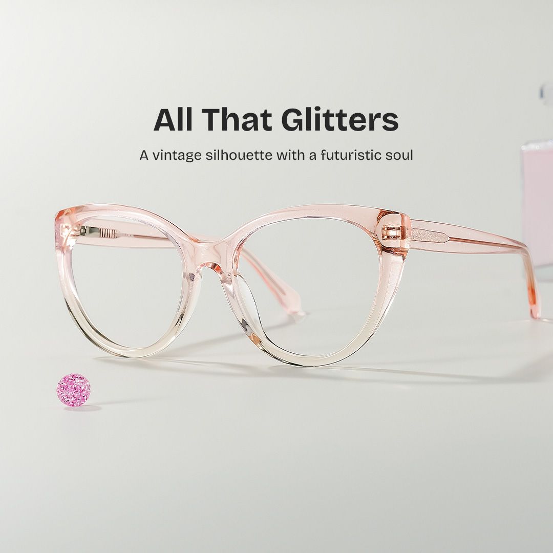 Kiera Light Pink Glitter Cat Eye Glasses Frames | ZEELOOL0