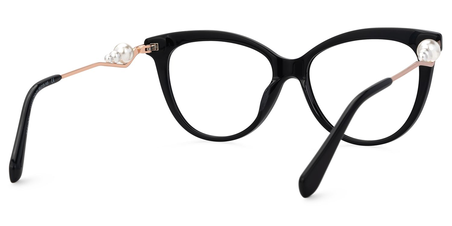 Buy Black Sparkly Cat Eye Glasses With Pearl | Zeelool5