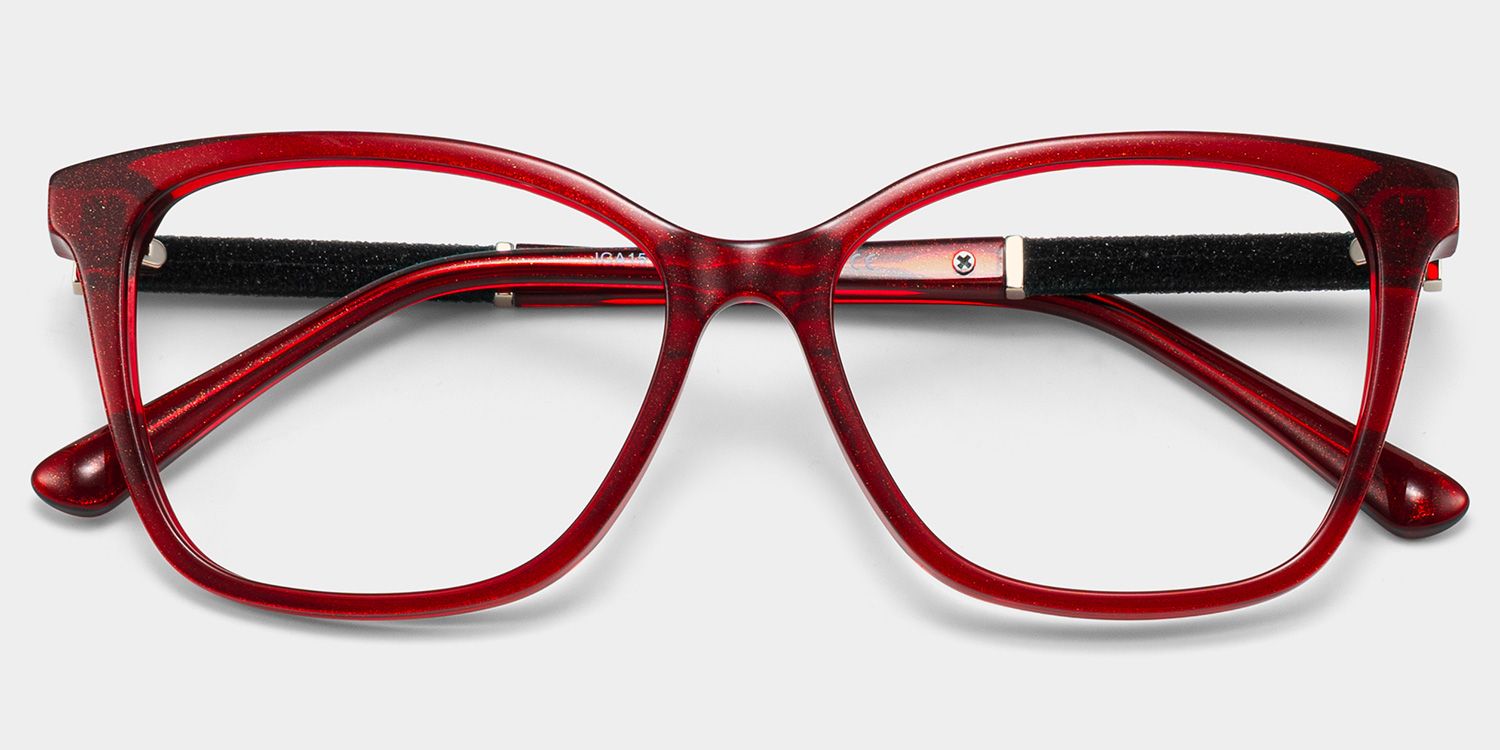 Finnian Red Square Glasses Frames with Black Glitter Fabric | ZEELOOL2