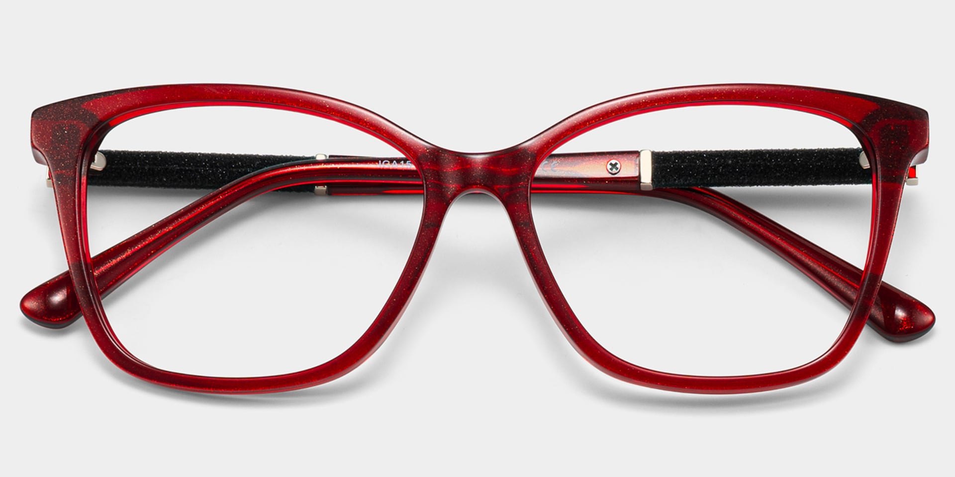 Finnian Red Square Glasses Frames with Black Glitter Fabric | ZEELOOL2