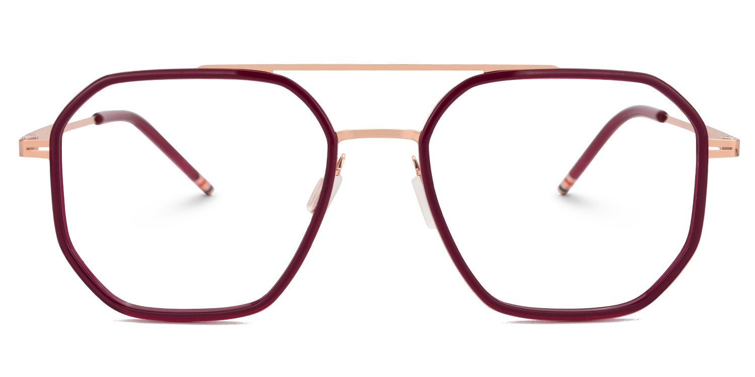 Red Mixed-Materials Aviator Eyeglasses- Bethany0