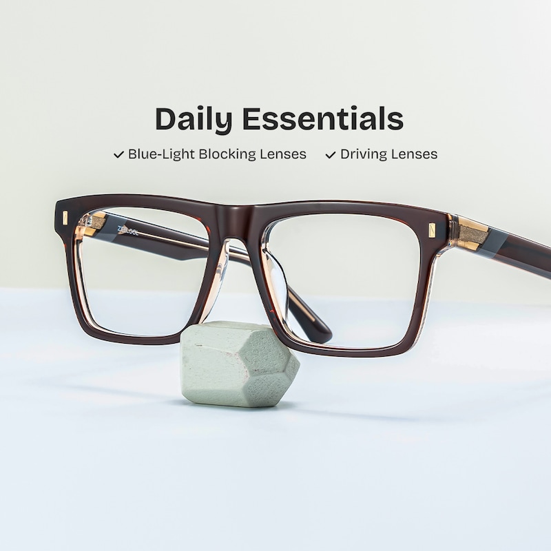 ZEELOOL Henry Rectangle Brown Glasses