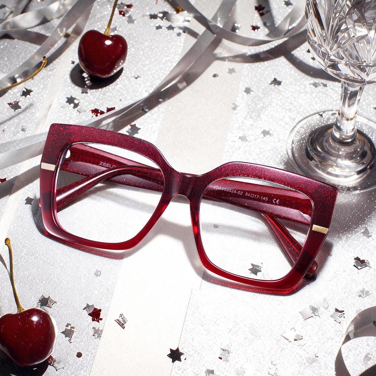 Mavis Square Burgundy Glasses Frames with Glittering Powder| ZEELOOL