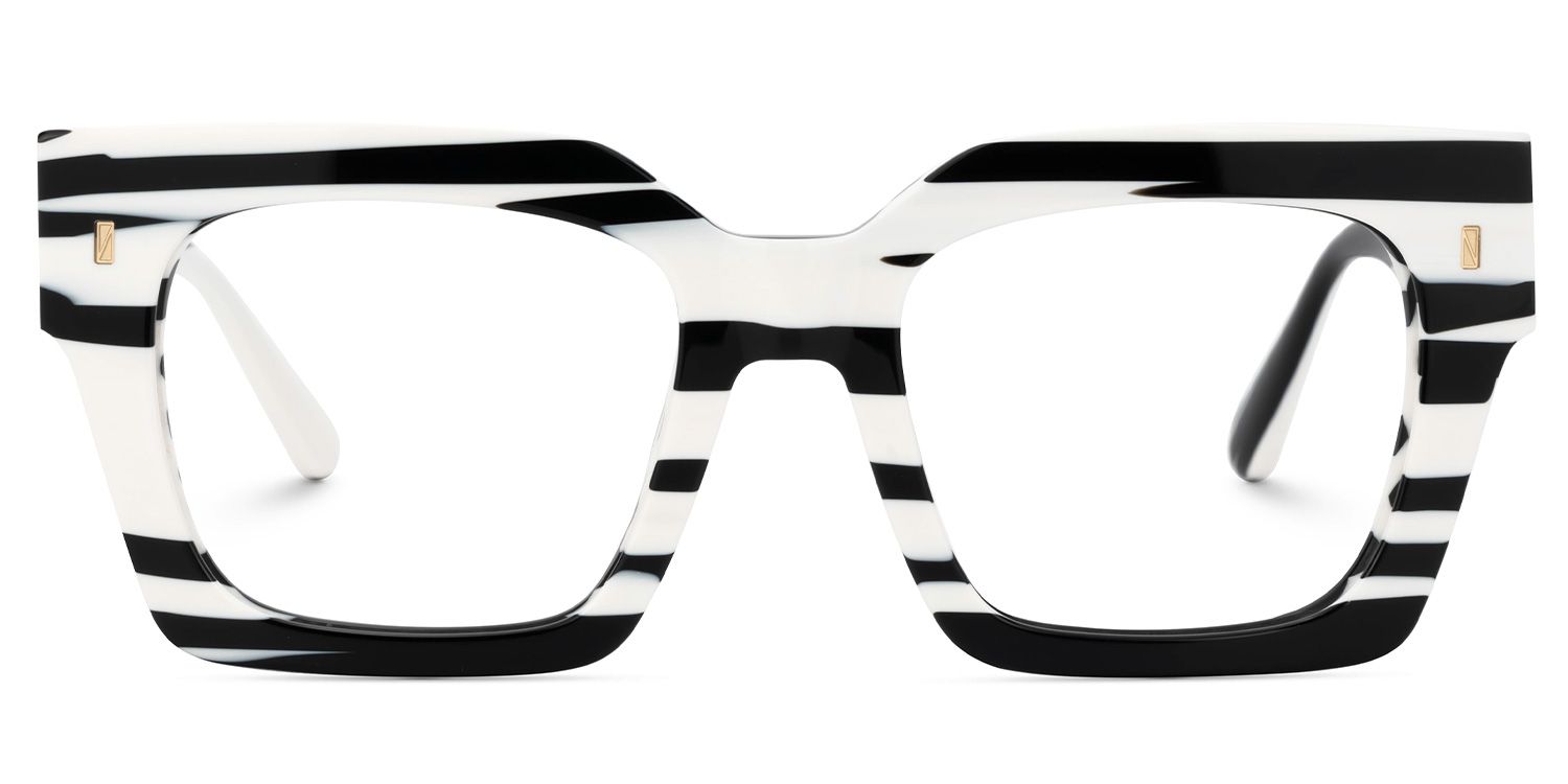 Cummings Square Black and White Striped Frame Glasses1