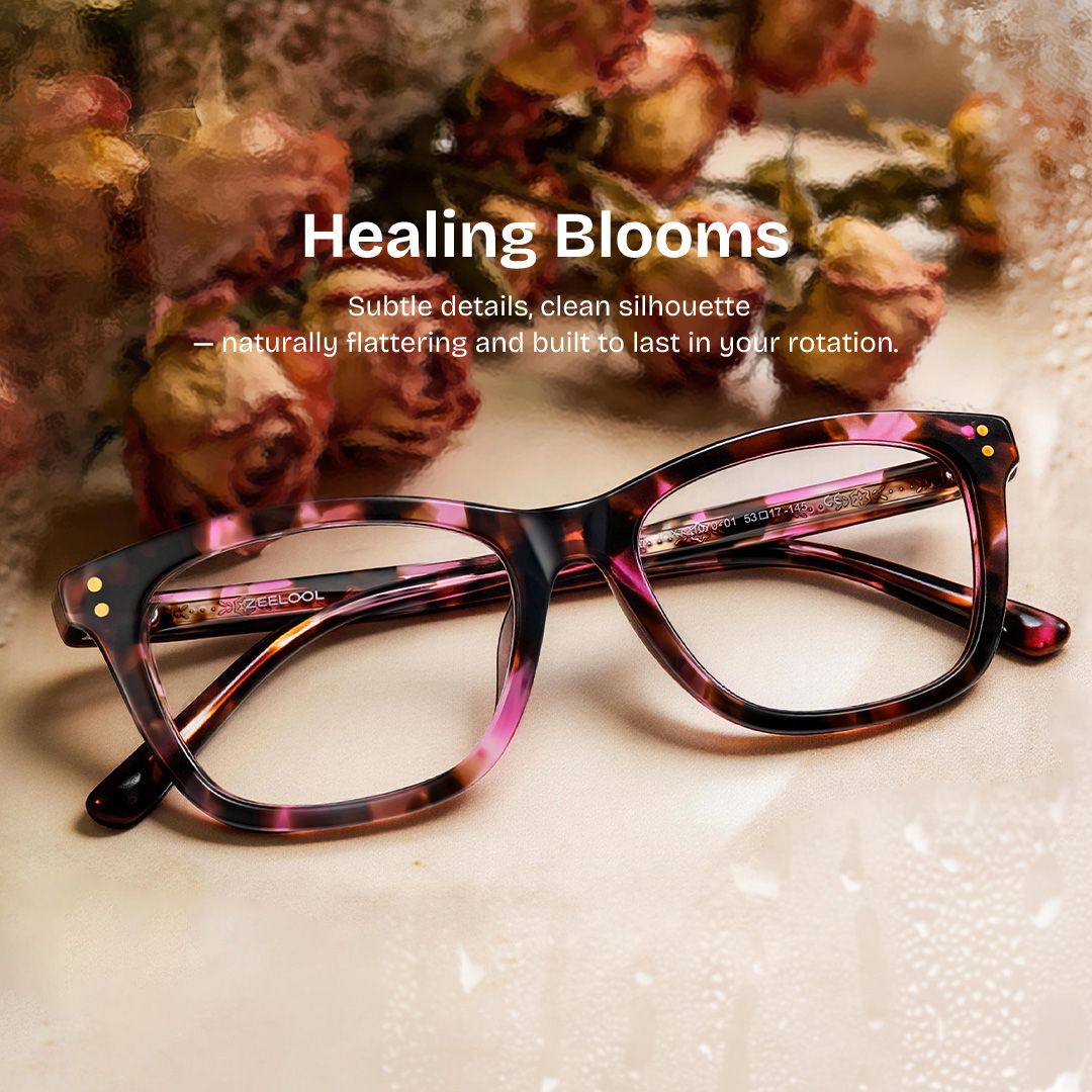 Tyler Pink Tortoise Square Eyeglass Frames with Flowers | ZEELOOL