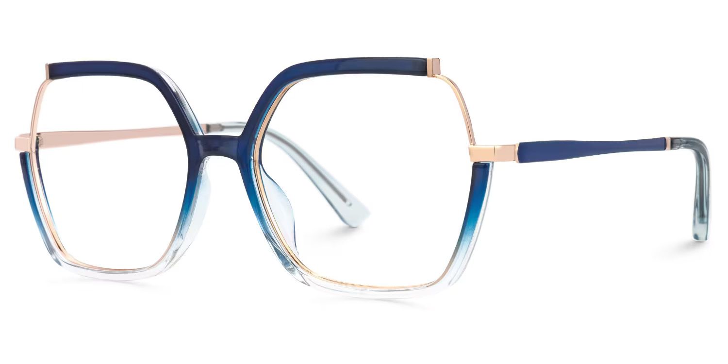 Alexia Mixed-Materials Square Blue Frame Glasses | Zeelool4