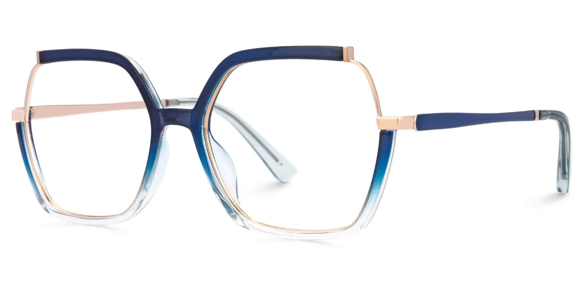 Alexia Mixed-Materials Square Blue Frame Glasses | Zeelool4