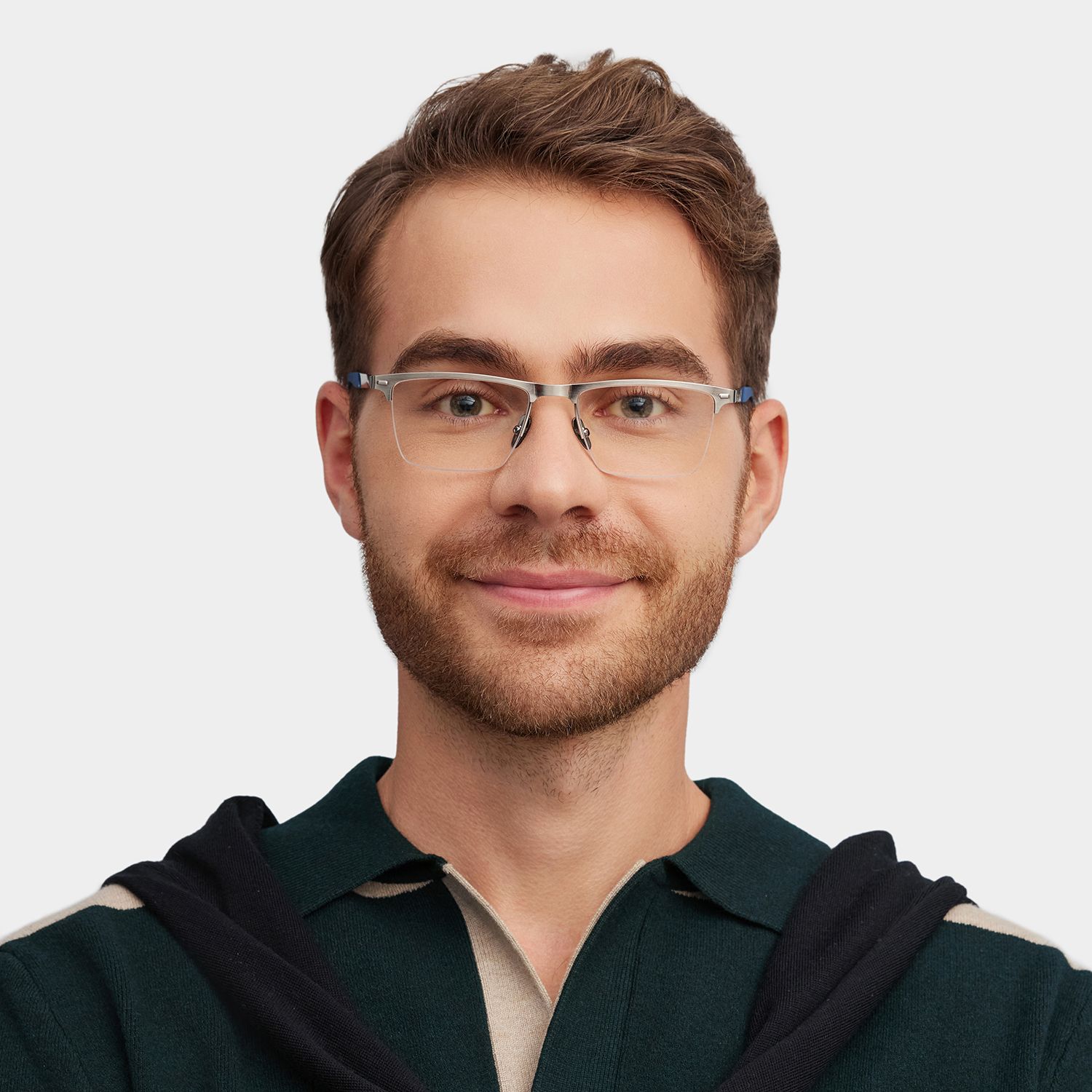 Browline Silver Eyeglasses- Brock Titanium Frame Glasses0