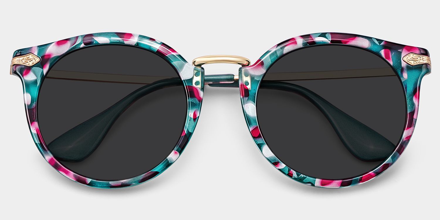 Quentina Mixed Blue Round Frame Sunglasses | ZEELOOL1