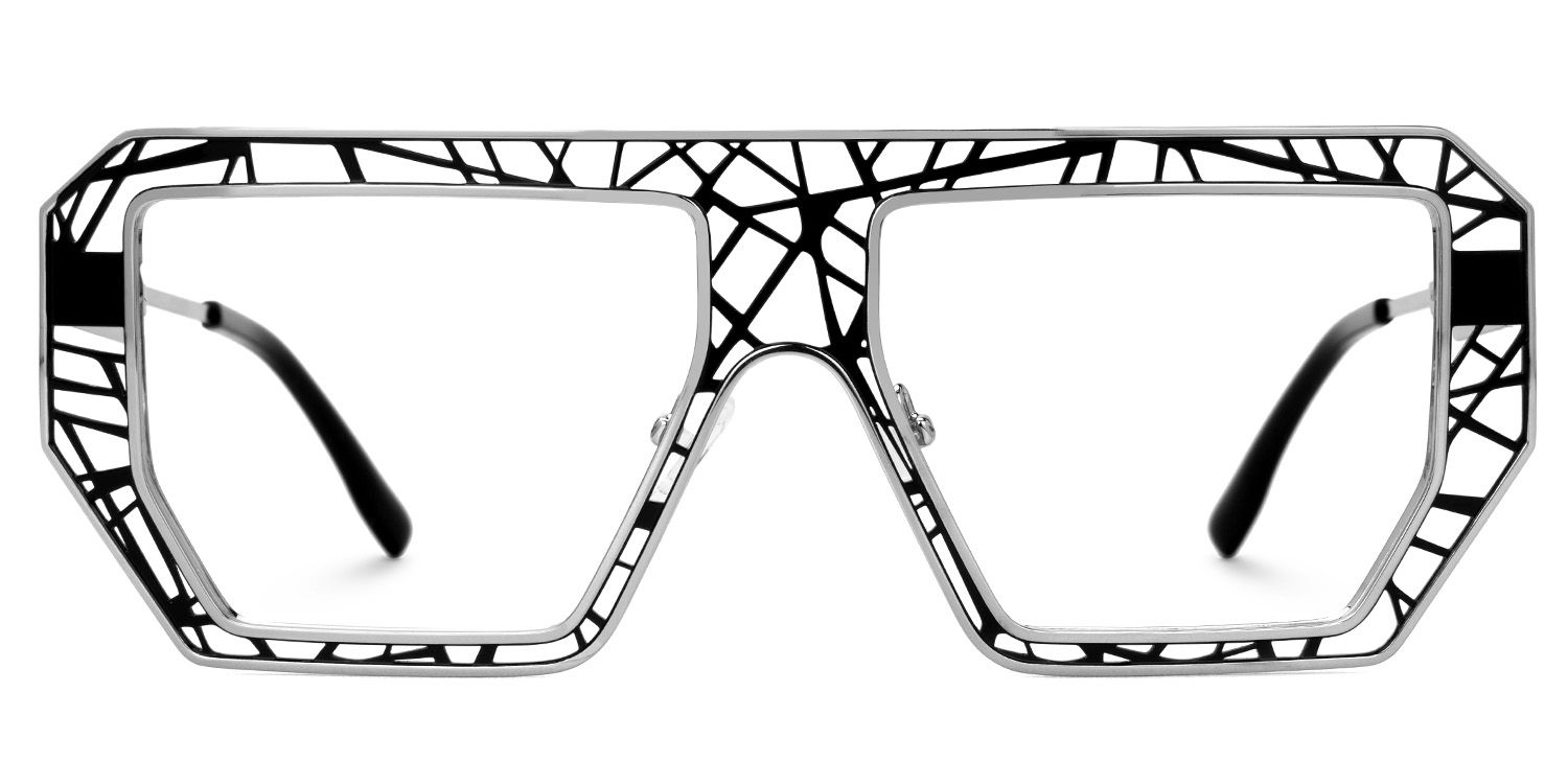Blake Black-Silver Glasses with Geometric Extra Large Frames | Zeelool1