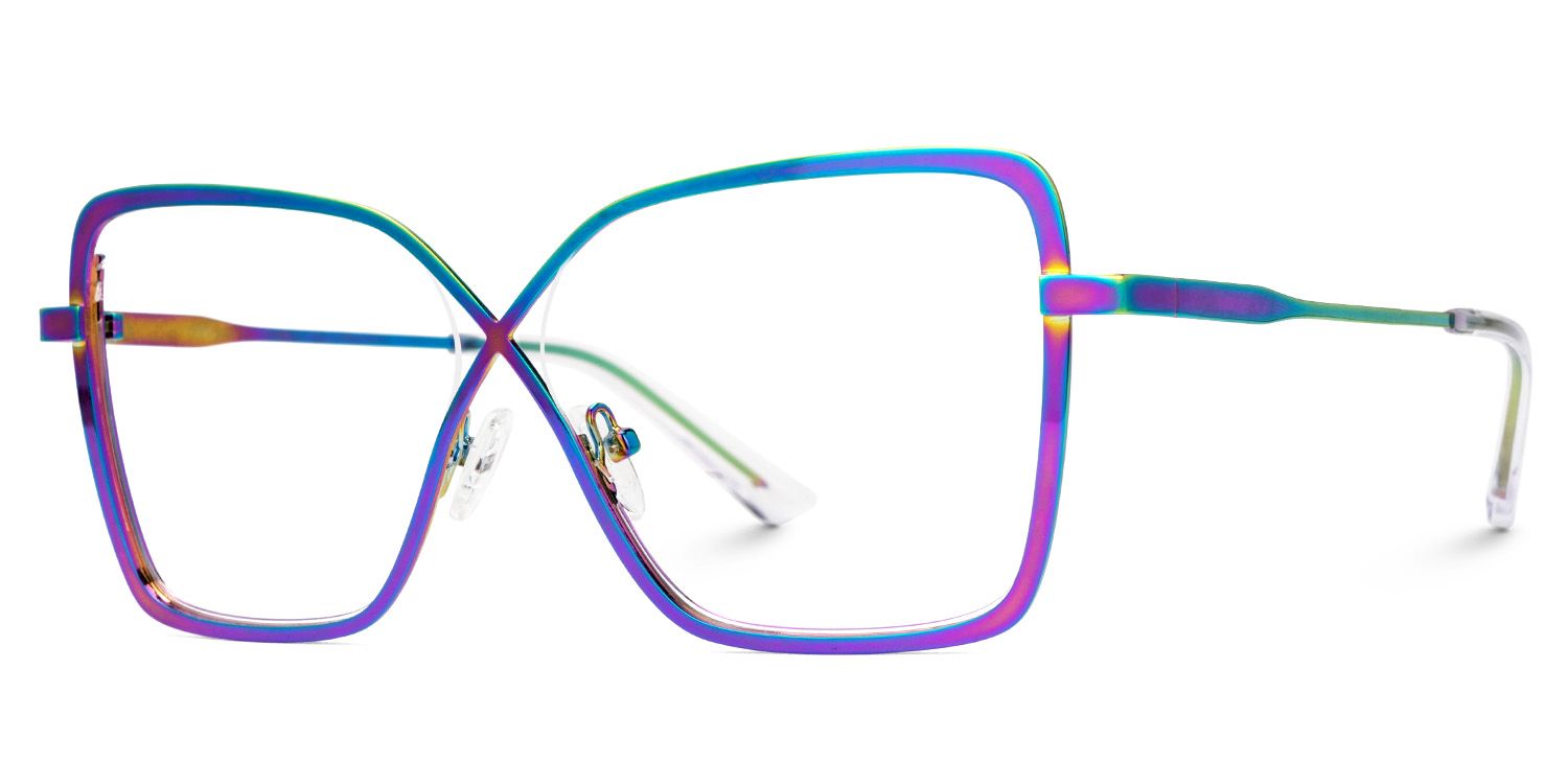 Racquel Iridescent Glasses Frames in Square Semi-Rimless  | Zeelool1
