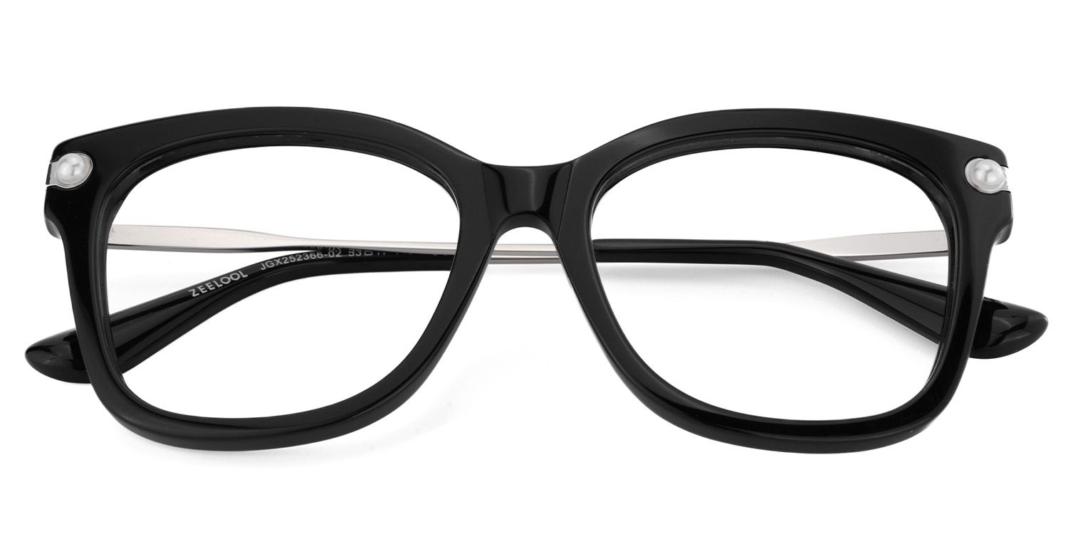 Square Black Glasses With Pearl2