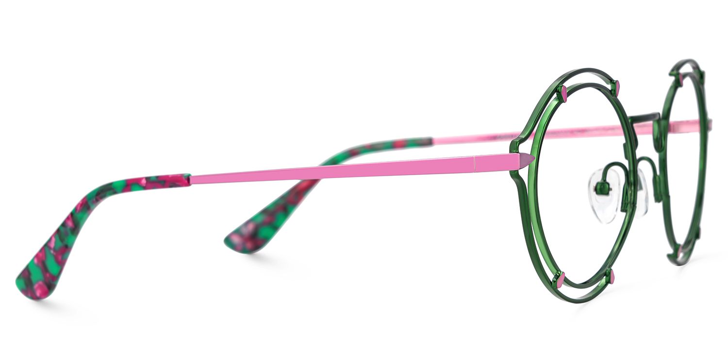 Round Green Eyeglasses With Metal Material3