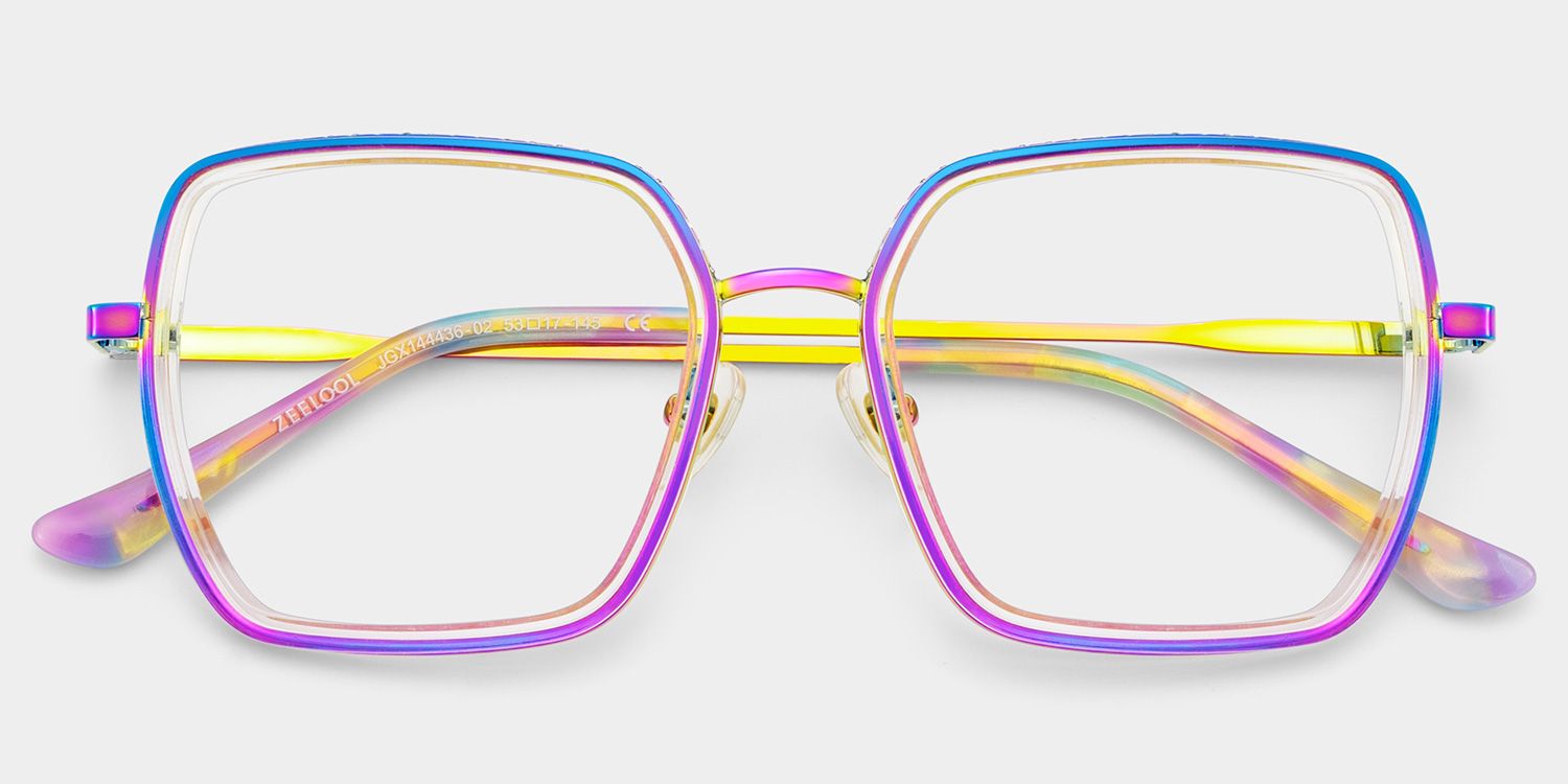 Square Iridescent Eyeglasses- Fiona Mixed Frame Glasses4