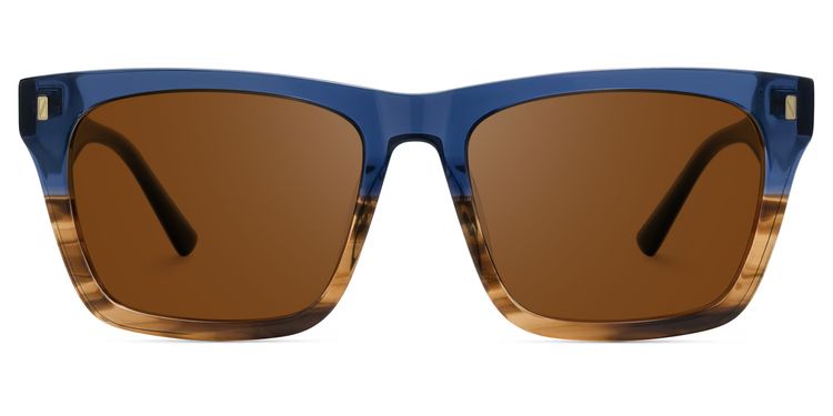 Brookins Rectangle Blue Brown Sunglasses