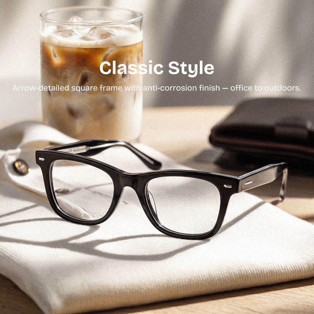 Robert Rectangular Thick Frame Black Glasses Online | ZEELOOL0